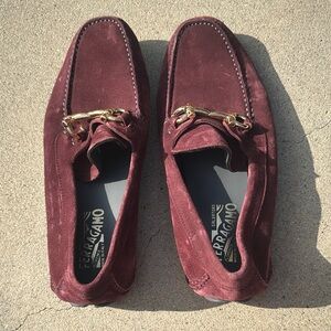 Salvatore Ferragamo Men's Deep Red Suede Loafers